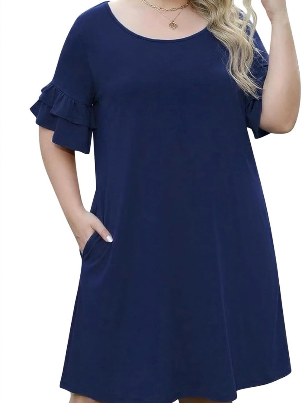 Ruffle Sleeve T-Shirt Swing Mini Dress with Pockets